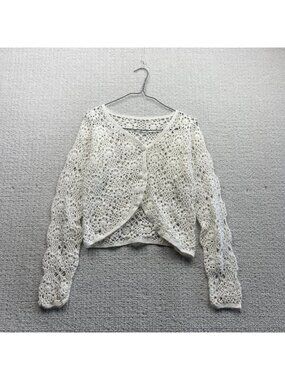 Y2K Crochet Long Sleeve Cardigan Bolero Jacket Top Boho Indie Festival Read